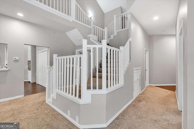 3800 Macland Rd, Hiram, GA 30141 - stairway featuring carpet and recessed lighting