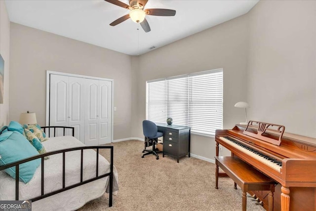 3800 Macland Rd, Hiram, GA 30141 - bedroom featuring light colored carpet, a closet, and ceiling fan