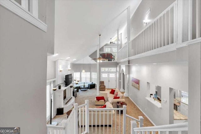 3800 Macland Rd, Hiram, GA 30141 - living area with a towering ceiling and carpet floors