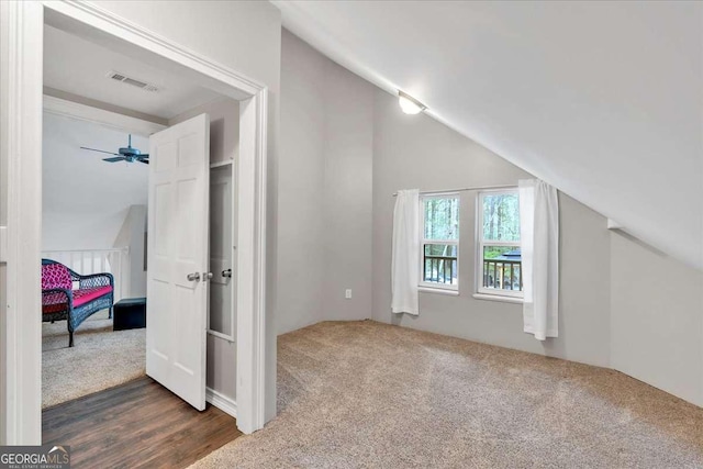 3800 Macland Rd, Hiram, GA 30141 - bonus room featuring lofted ceiling, a ceiling fan, carpet flooring, and wood finished floors
