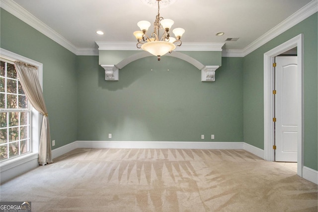 1418 Brighton Pl, Loganville, GA 30052 - carpeted empty room featuring crown molding, a chandelier, baseboards, and recessed lighting