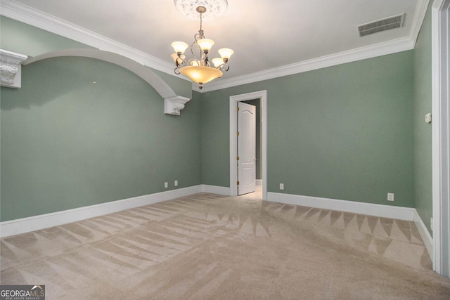 1418 Brighton Pl, Loganville, GA 30052 - carpeted empty room with a chandelier, crown molding, and baseboards