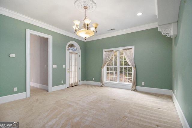1418 Brighton Pl, Loganville, GA 30052 - unfurnished room featuring a chandelier, carpet, ornamental molding, and baseboards