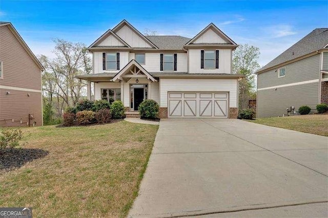 822 Pine Way, Dallas, GA 30157 - craftsman-style home featuring concrete driveway, a garage, brick siding, and a front yard