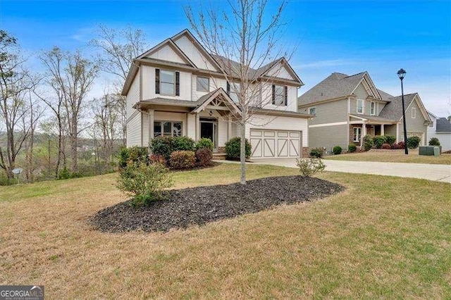 822 Pine Way, Dallas, GA 30157 - craftsman inspired home featuring an attached garage, concrete driveway, and a front lawn