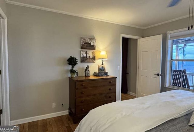 7 Lakeview Dr, Hayesville, NC 28904 - bedroom with baseboards, dark wood-style flooring, and ornamental molding