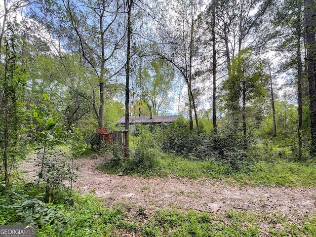 view of yard with a forest view