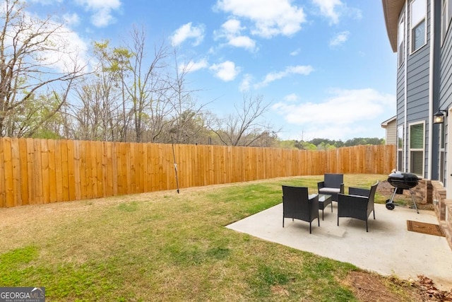 view of yard featuring a fenced backyard and a patio