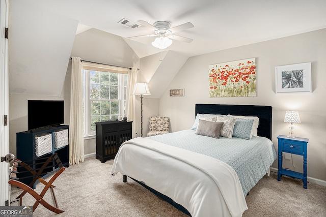 105 Blackberry Ct, Woodstock, GA 30188 - carpeted bedroom featuring lofted ceiling, baseboards, and a ceiling fan