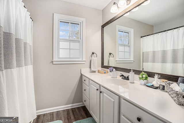 105 Blackberry Ct, Woodstock, GA 30188 - bathroom featuring vanity, healthy amount of natural light, wood finished floors, and baseboards