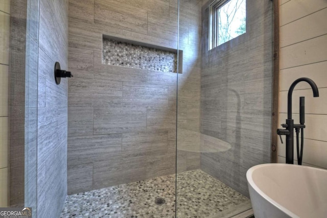 768 Cherokee Cir, Ellijay, GA 30540 - full bath featuring a sink, a tile shower, and a freestanding bath
