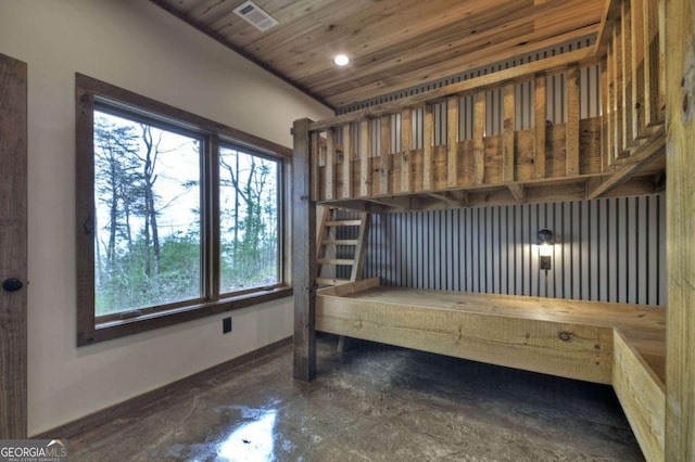 768 Cherokee Cir, Ellijay, GA 30540 - unfurnished bedroom featuring visible vents, baseboards, recessed lighting, and wood ceiling
