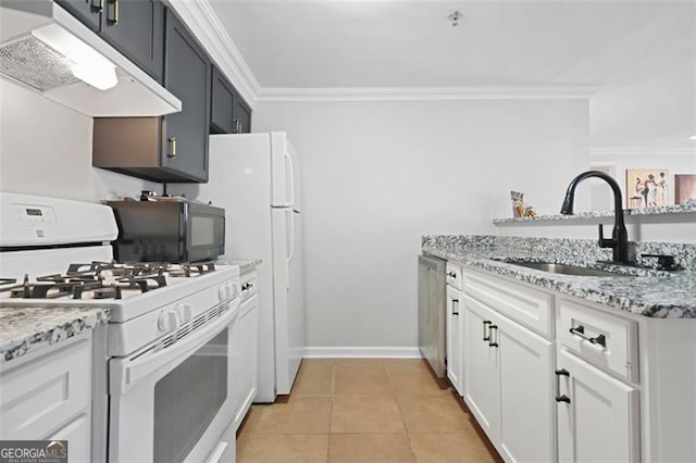 4307 Orchard Park Ct Unit A, Stone Mountain, GA 30083 - kitchen featuring white gas range oven, under cabinet range hood, crown molding, dishwasher, and light tile patterned floors
