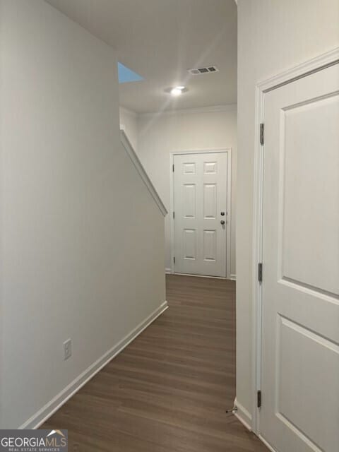 182 Parkwood Dr Unit 32, Dawsonville, GA 30534 - corridor featuring baseboards, visible vents, and dark wood-type flooring