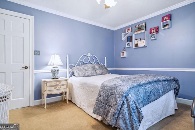 126 N Valhalla Ct, Cordele, GA 31015 - bedroom featuring carpet, ornamental molding, baseboards, and a ceiling fan