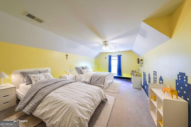 31 Vine Creek Ln, Acworth, GA 30101 - bedroom with lofted ceiling, carpet, and a ceiling fan