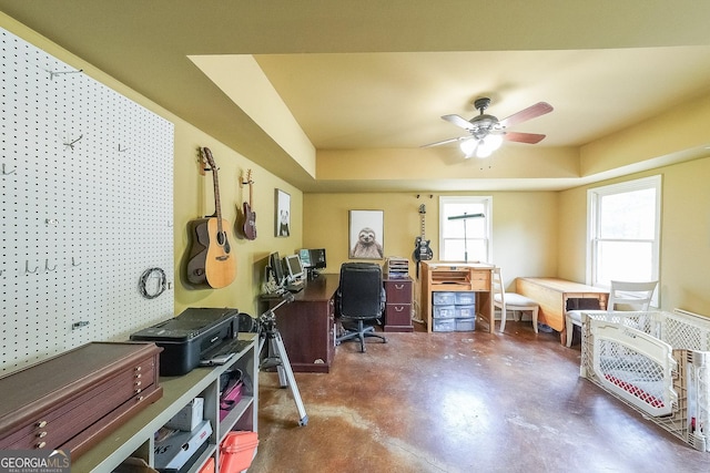 31 Vine Creek Ln, Acworth, GA 30101 - office featuring finished concrete floors, a raised ceiling, and ceiling fan