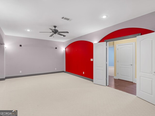 5297 Heron Bay Blvd, Locust Grove, GA 30248 - interior space with a ceiling fan, visible vents, carpet floors, recessed lighting, and baseboards