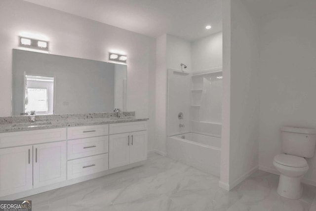 4066 Wild Orchid Ln, Loganville, GA 30052 - full bath featuring shower / bath combination, marble finish floor, a sink, and toilet