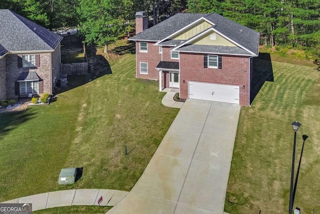 4066 Wild Orchid Ln, Loganville, GA 30052 - view of front of home with roof with shingles, a front yard, brick siding, a garage, and driveway
