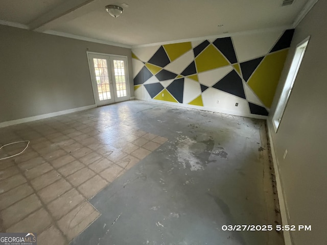 135 Flowers Dr, Covington, GA 30016 - unfurnished room featuring crown molding, french doors, baseboards, and visible vents