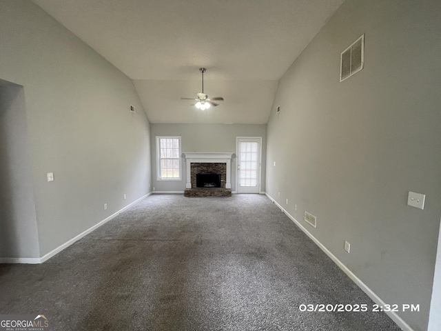 135 Flowers Dr, Covington, GA 30016 - unfurnished living room featuring lofted ceiling, visible vents, baseboards, and ceiling fan