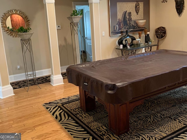 6279 Giles Rd, Lithonia, GA 30058 - rec room featuring decorative columns, wood finished floors, and pool table