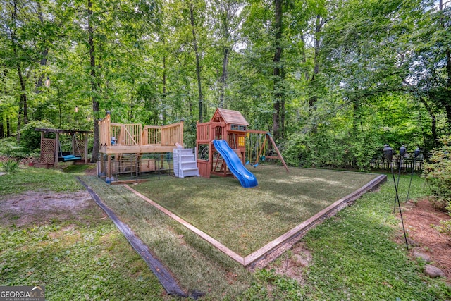 view of play area with a lawn