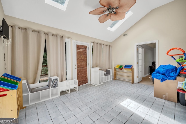 view of patio with visible vents and a ceiling fan