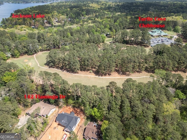142 Flamingo Drive Lots 84 & 85, Monticello, GA 31064 - birds eye view of property with a water view and a forest view