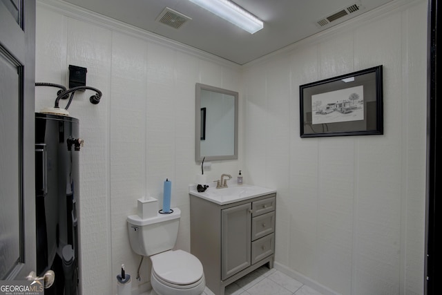 bathroom featuring visible vents, toilet, tile patterned flooring, and vanity