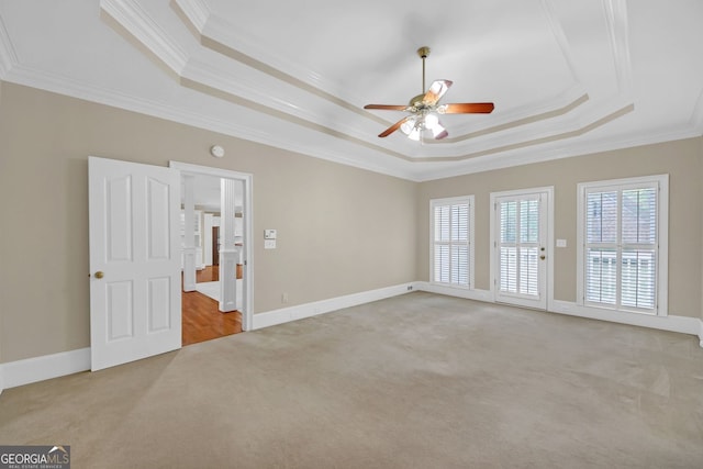 1405 Wilmington Way, Grayson, GA 30017 - carpeted spare room featuring a raised ceiling, ornamental molding, ceiling fan, and a smoke detector