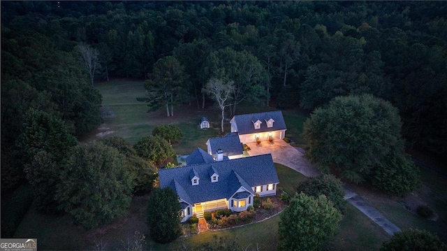 aerial view featuring a forest view