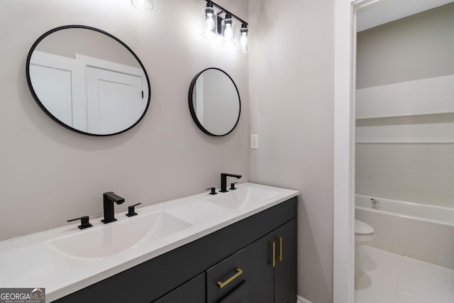6960 Dockbridge Way, Stone Mountain, GA 30087 - bathroom featuring double vanity and shower / washtub combination