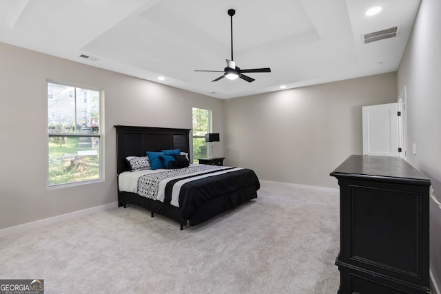 6960 Dockbridge Way, Stone Mountain, GA 30087 - carpeted bedroom with recessed lighting, ceiling fan, and a tray ceiling