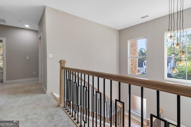 6960 Dockbridge Way, Stone Mountain, GA 30087 - hall with an upstairs landing, recessed lighting, and carpet