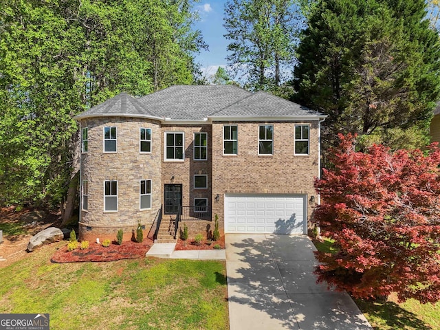 6960 Dockbridge Way, Stone Mountain, GA 30087 - view of front of property featuring driveway, an attached garage, a front lawn, and a shingled roof