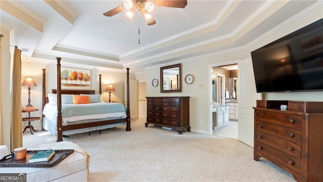 104 Kremer Falls Trce, Canton, GA 30114 - carpeted bedroom with a tray ceiling, crown molding, and ceiling fan