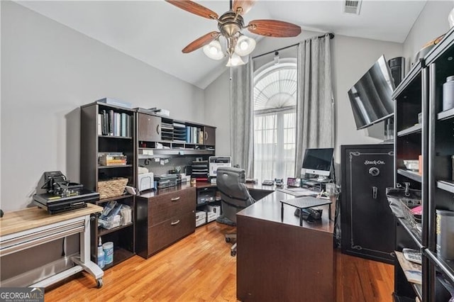698 Jefferson Hwy, Winder, GA 30680 - office area with a ceiling fan, vaulted ceiling, and wood finished floors