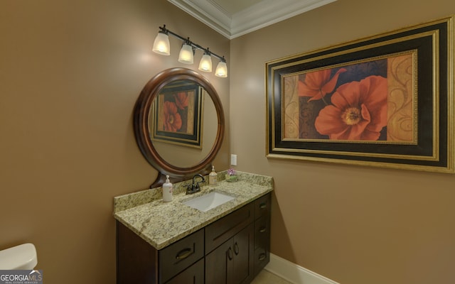 5224 Brendlynn Dr, Suwanee, GA 30024 - half bath with toilet, crown molding, vanity, and baseboards