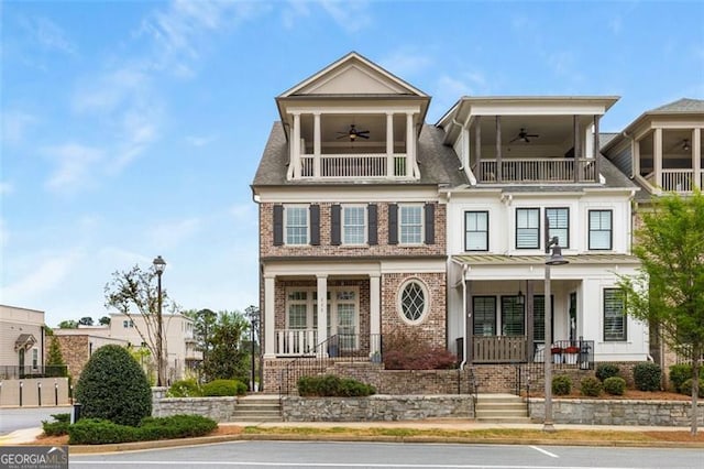 111 Brighton Blvd, Woodstock, GA 30188 - view of front of home with a porch, a ceiling fan, and brick siding