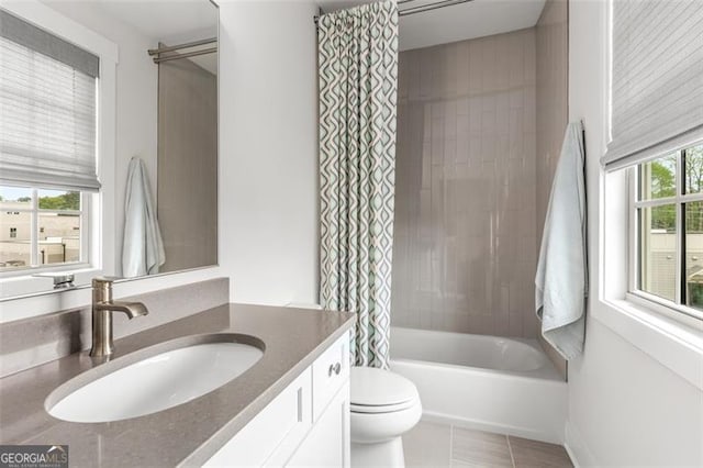111 Brighton Blvd, Woodstock, GA 30188 - full bath with tile patterned floors, toilet, shower / tub combo with curtain, and vanity