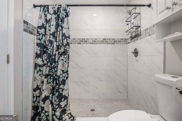 bathroom with toilet and a shower stall