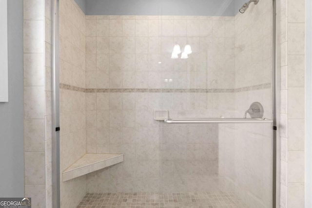 bathroom with a shower stall