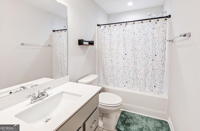 5321 Felles Way, Forsyth, GA 31029 - bathroom featuring vanity, shower / bath combination with curtain, tile patterned floors, and recessed lighting