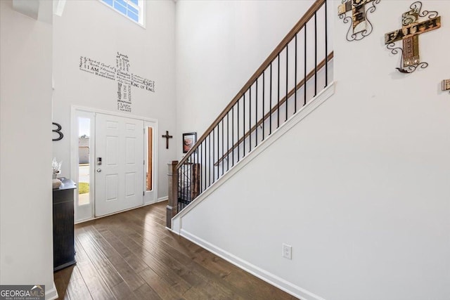 5321 Felles Way, Forsyth, GA 31029 - entrance foyer with hardwood / wood-style flooring, stairs, and a high ceiling