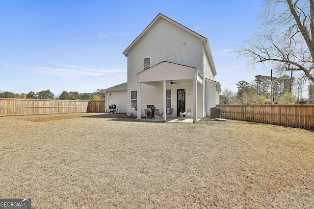 LOT5 Casey Rd, Newnan, GA 30263 - rear view of property featuring a patio, ceiling fan, central AC unit, and a fenced backyard