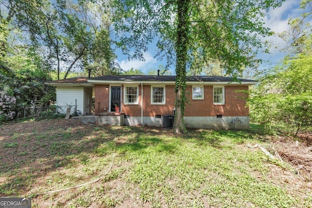 856 Glenway Dr, East Point, GA 30344 - ranch-style house featuring brick siding, a front lawn, crawl space, and central air condition unit