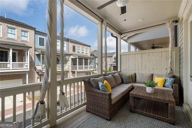 825 Maplewood Dr, Roswell, GA 30075 - sunroom / solarium featuring ceiling fan, a residential view, and an outdoor hangout area