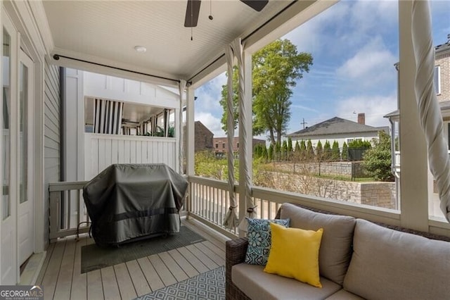 825 Maplewood Dr, Roswell, GA 30075 - sunroom with outdoor lounge area and ceiling fan